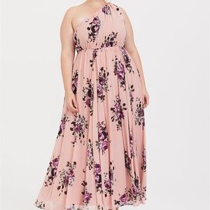 NEW Torrid: PINK FLORAL ONE SHOULDER CHIFFON GOWN